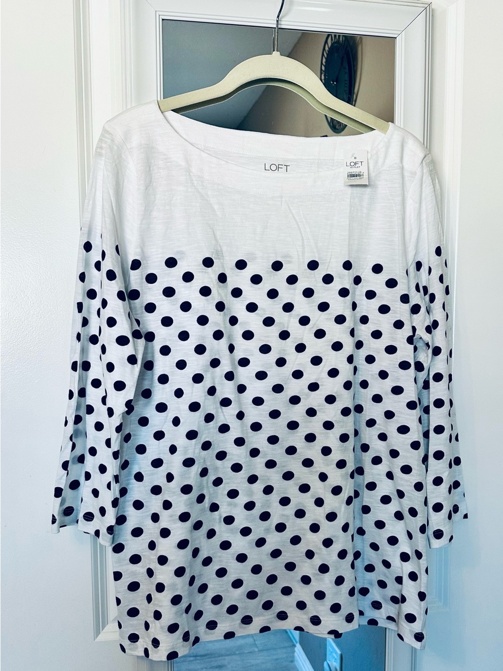 NWT ! LOFT White Navy Polka Dot Boatneck Top - Women